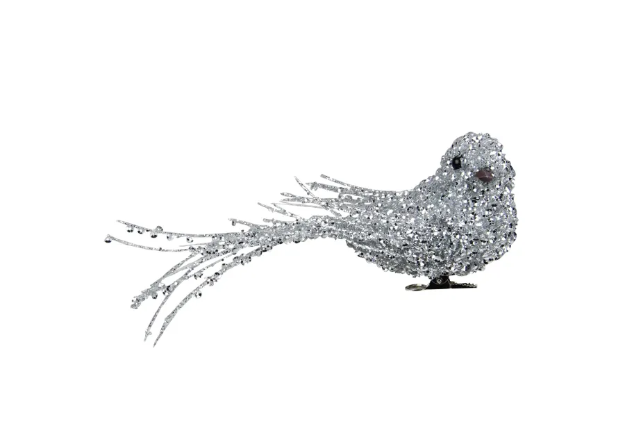 7.5" Silver Sequined Bird Christmas Ornament with Clip