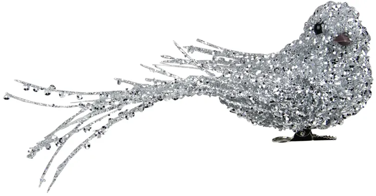 7.5" Silver Sequined Bird Christmas Ornament with Clip