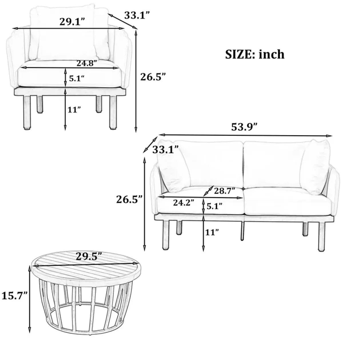 Merax Luxury Modern 4-Piece Outdoor Patio Chat Seating Dining Set