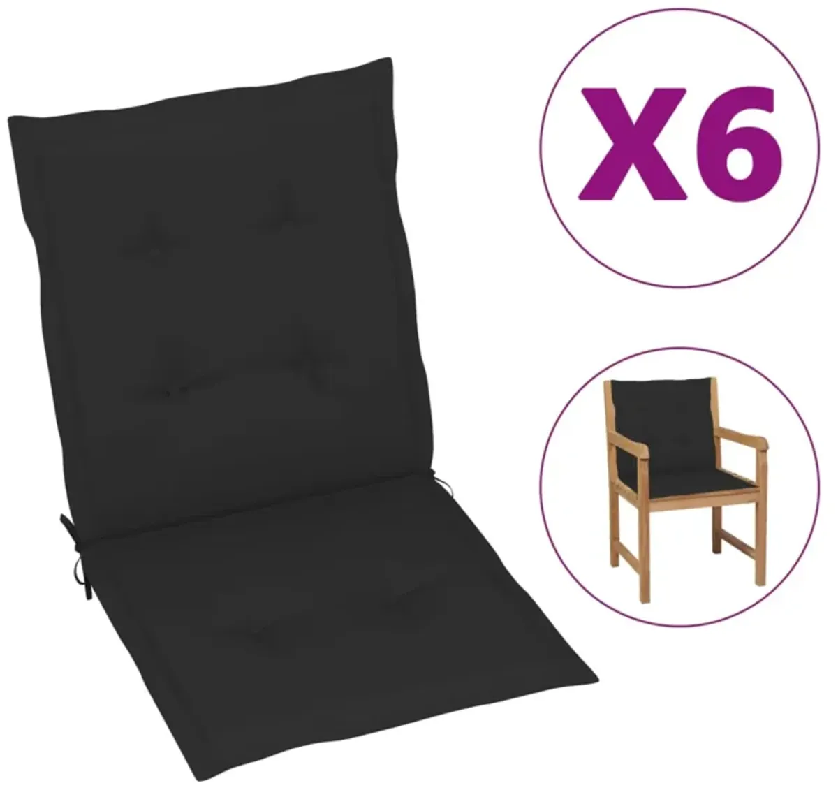 vidaXL Garden Chair Cushions 6 pcs Black 39.4"x19.7"x1.6"