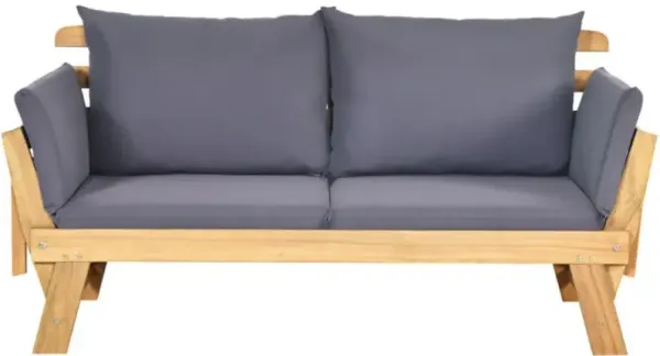 Patio Convertible Solid Wood Sofa with Cushion