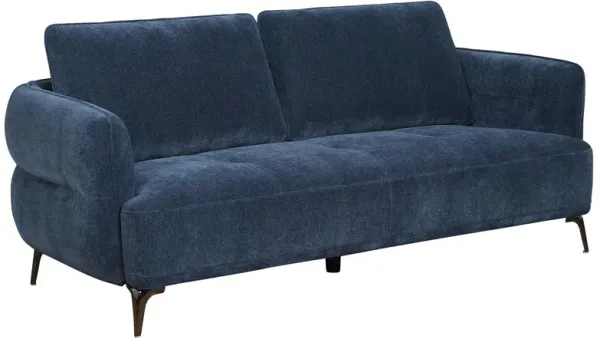 Lyk Sofa, 81 Inch, Plush Navy Blue Polyester, Sleek Modern Nickel Legs - Benzara