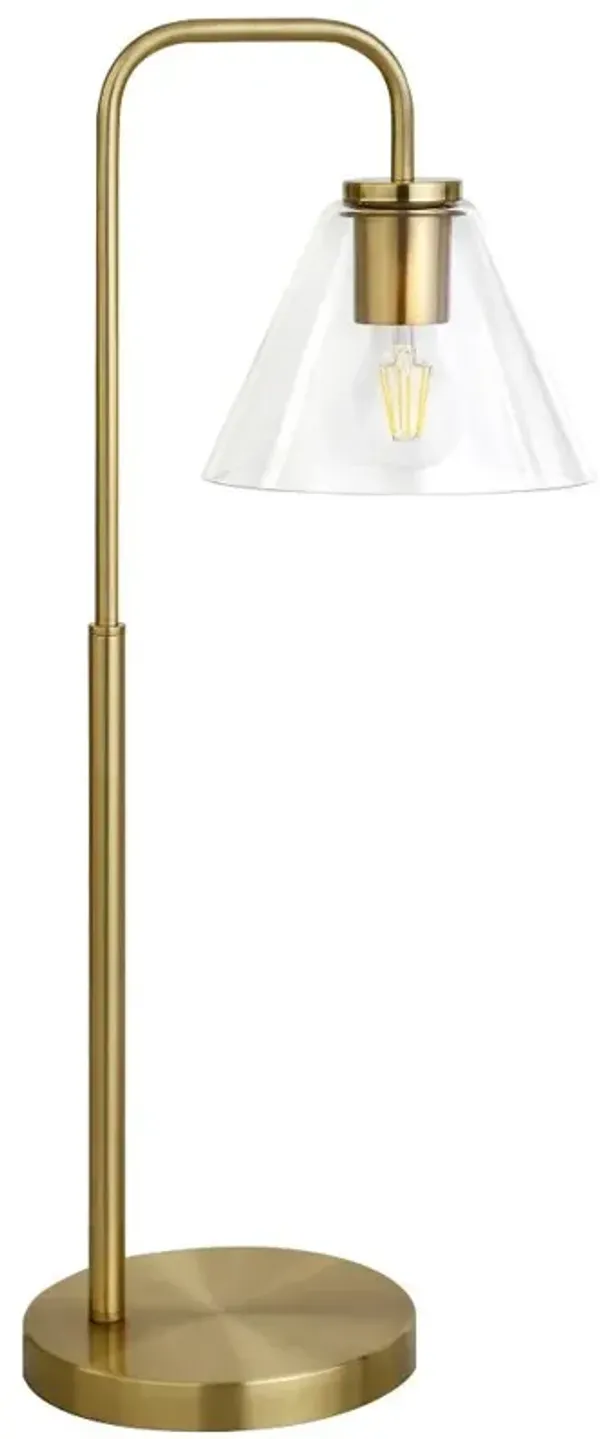 Hivvago 27" Brass Metal Arched Table Lamp With Clear Cone Shade