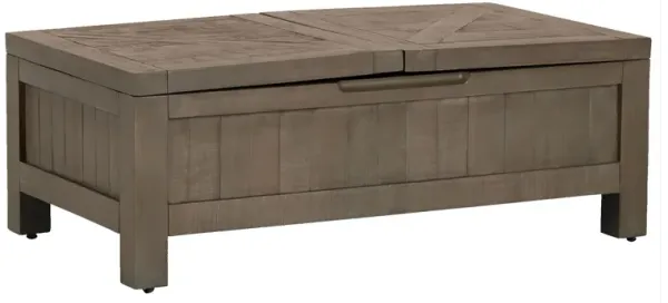 Benjara Tarn 48 Inch Coffee Table with Lift Top, Trunk Design, Rustic Gray Wood
