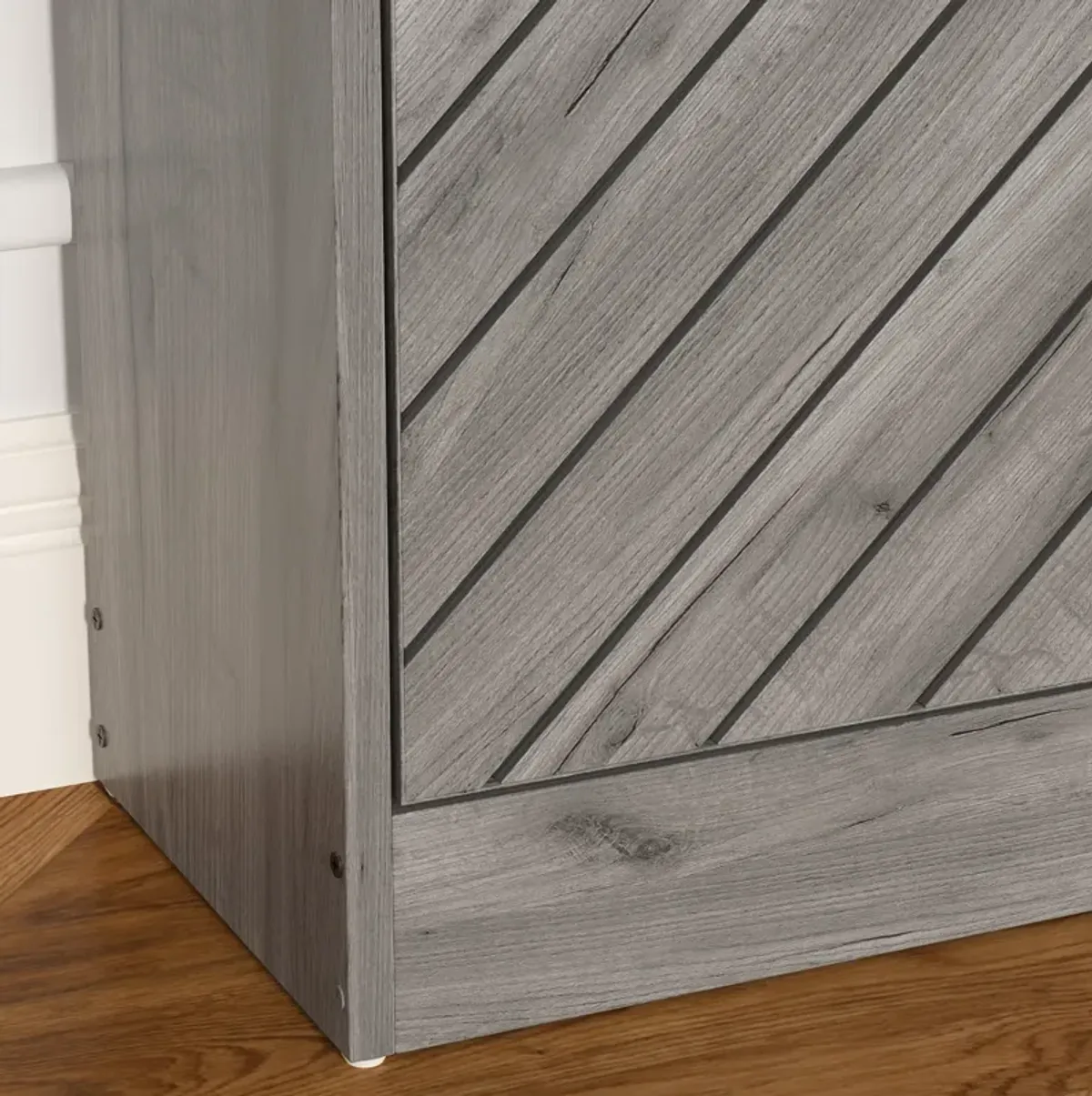 Gray 18-Pair Shoe Storage Cabinet with 3-Drawers and 6-Compartments and Wood Grain