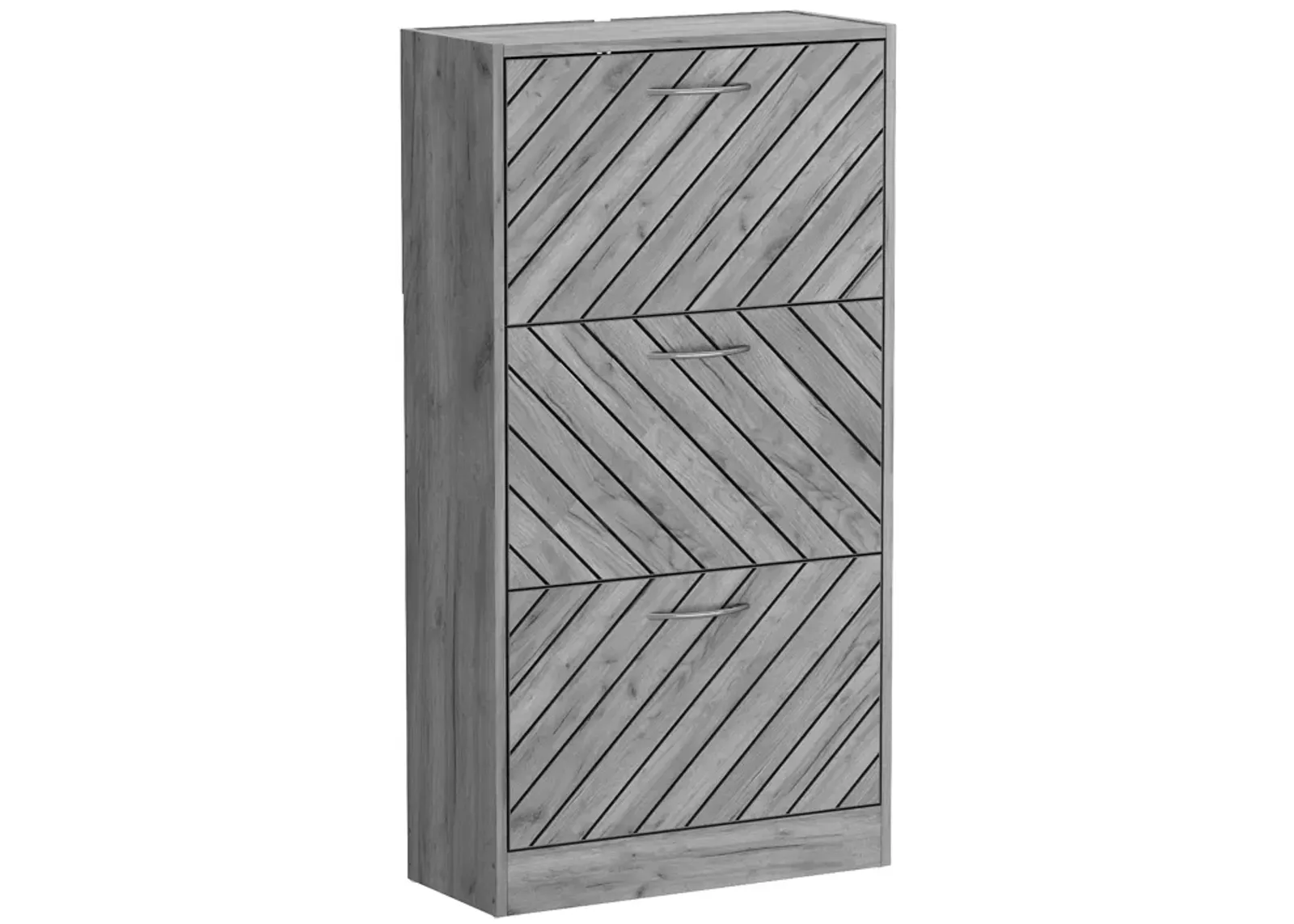 Gray 18-Pair Shoe Storage Cabinet with 3-Drawers and 6-Compartments and Wood Grain