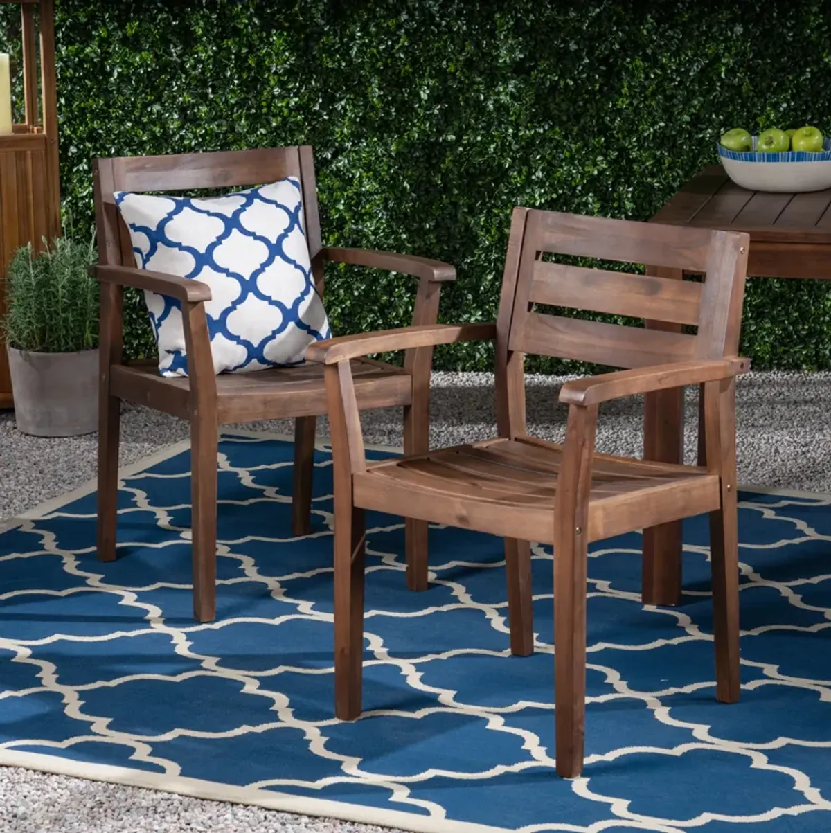Merax Acacia Wood Patio Armchair Dining Chairs Set 2 PCS