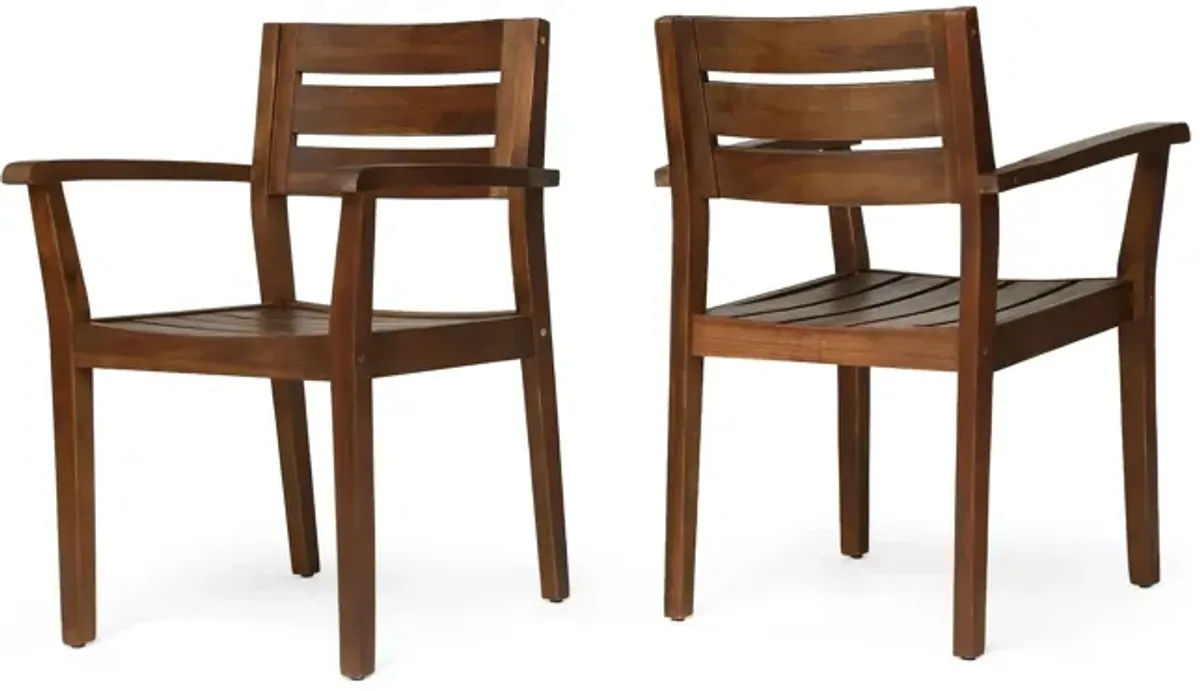Merax Acacia Wood Patio Armchair Dining Chairs Set 2 PCS