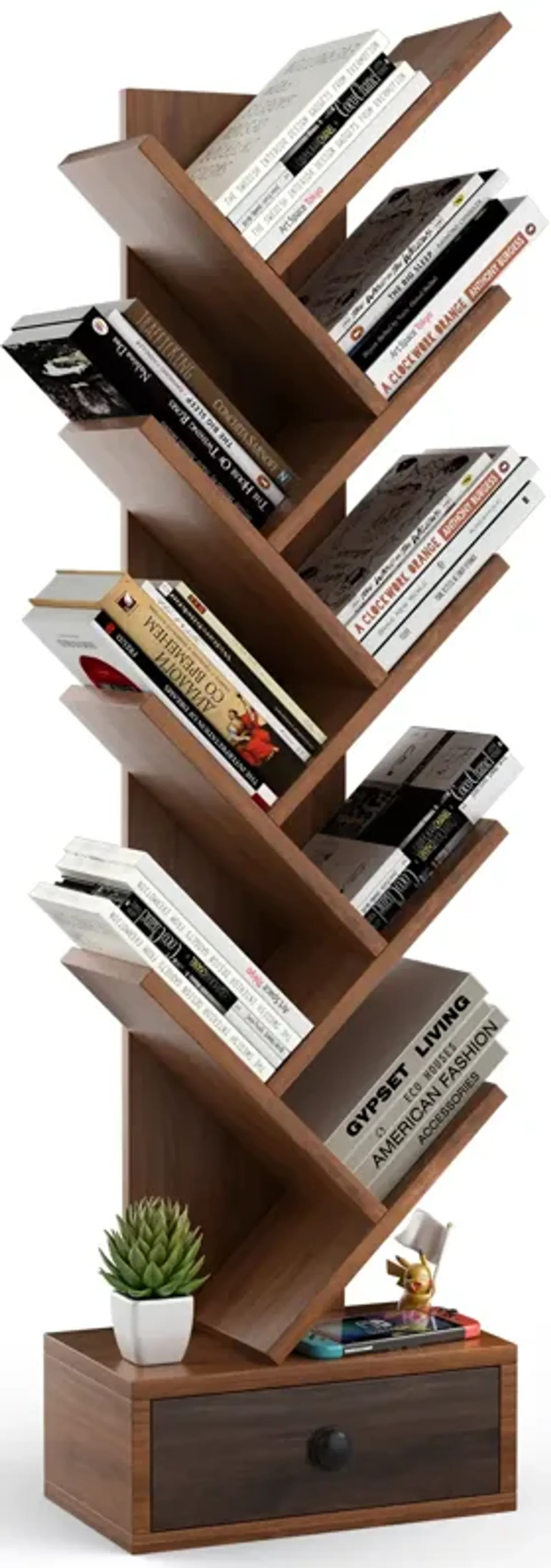 10-Tier Tree Bookshelf with Drawer and Anti-Tipping Kit