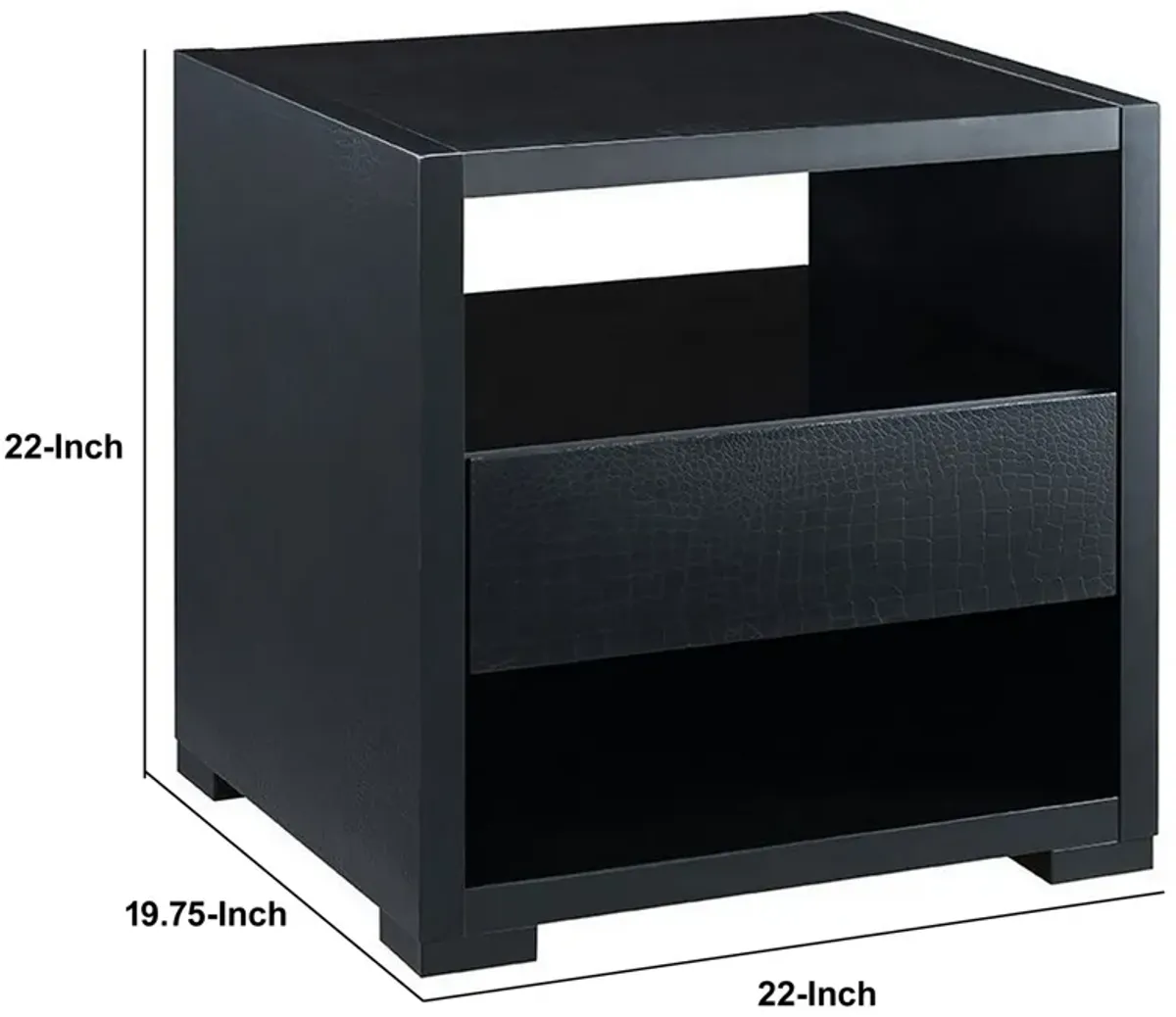 End Table with 2 Drawers and Open Compartments, Black-Benzara