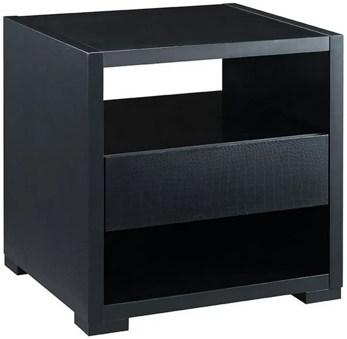 End Table with 2 Drawers and Open Compartments, Black-Benzara