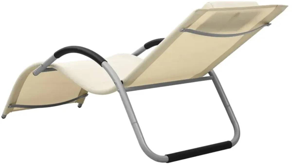 vidaXL Sun Lounger for Patio and Beach Use - Weather-Resistant Textilene in Cream and Gray, Sturdy Aluminum & Powder-Coated Steel Frame, Equipped with Pillow