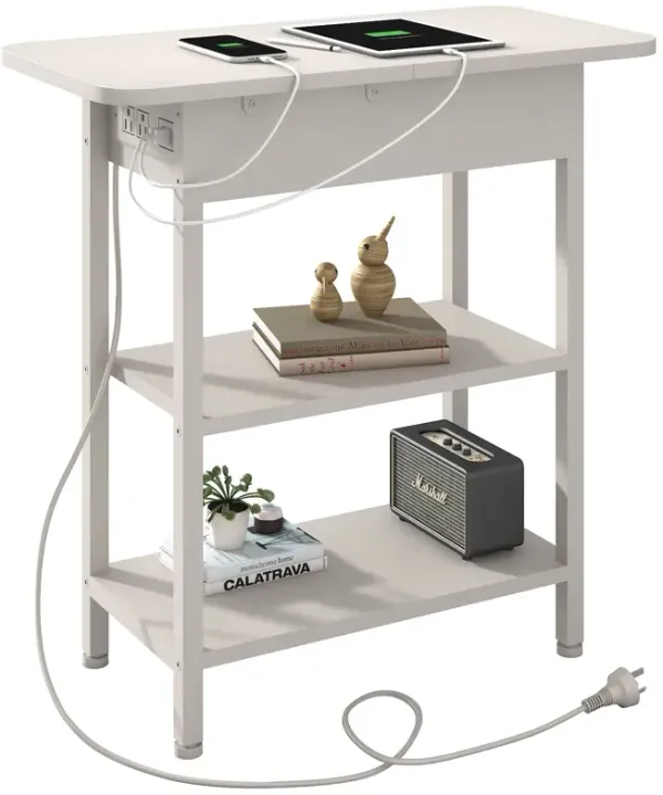 LIDYUK End Table with Charging Station, Flip Top Side Table with USB Ports and Outlets, Nightstand for Small Spaces, Bedside Tab