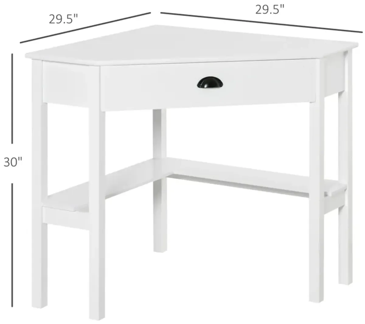 White Compact Desk: Small Corner Workstation with Drawer and Shelves