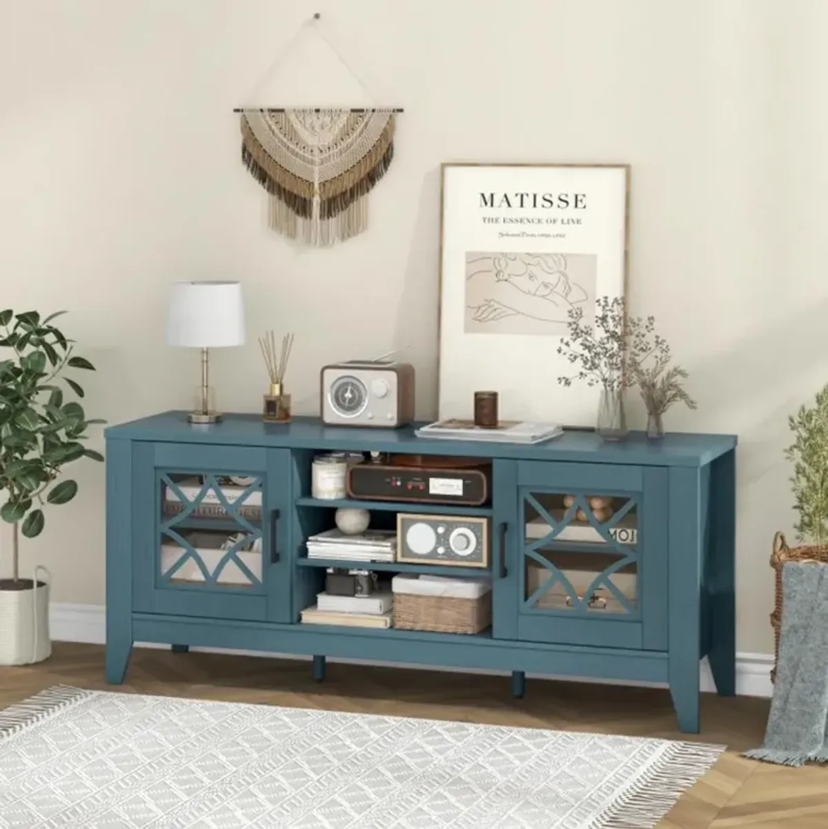 Hivvago Farmhouse TV Stand for TVs Up to 65 Inches 4 Adjustable Shelves