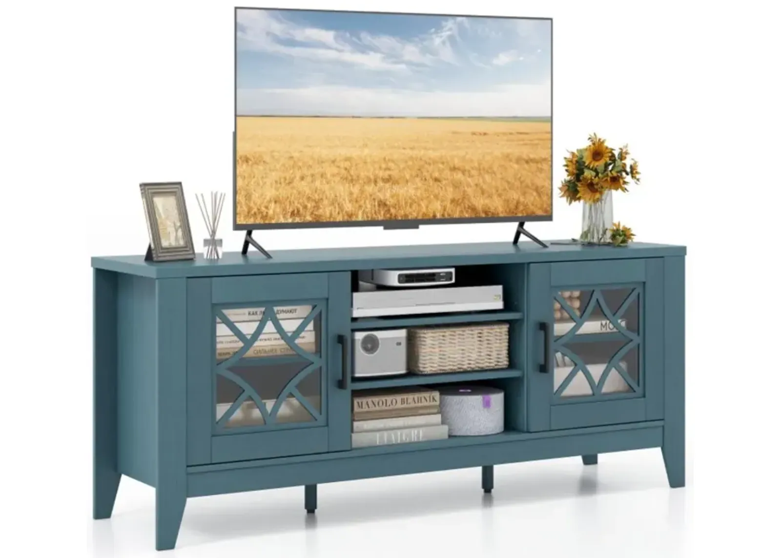 Hivvago Farmhouse TV Stand for TVs Up to 65 Inches 4 Adjustable Shelves