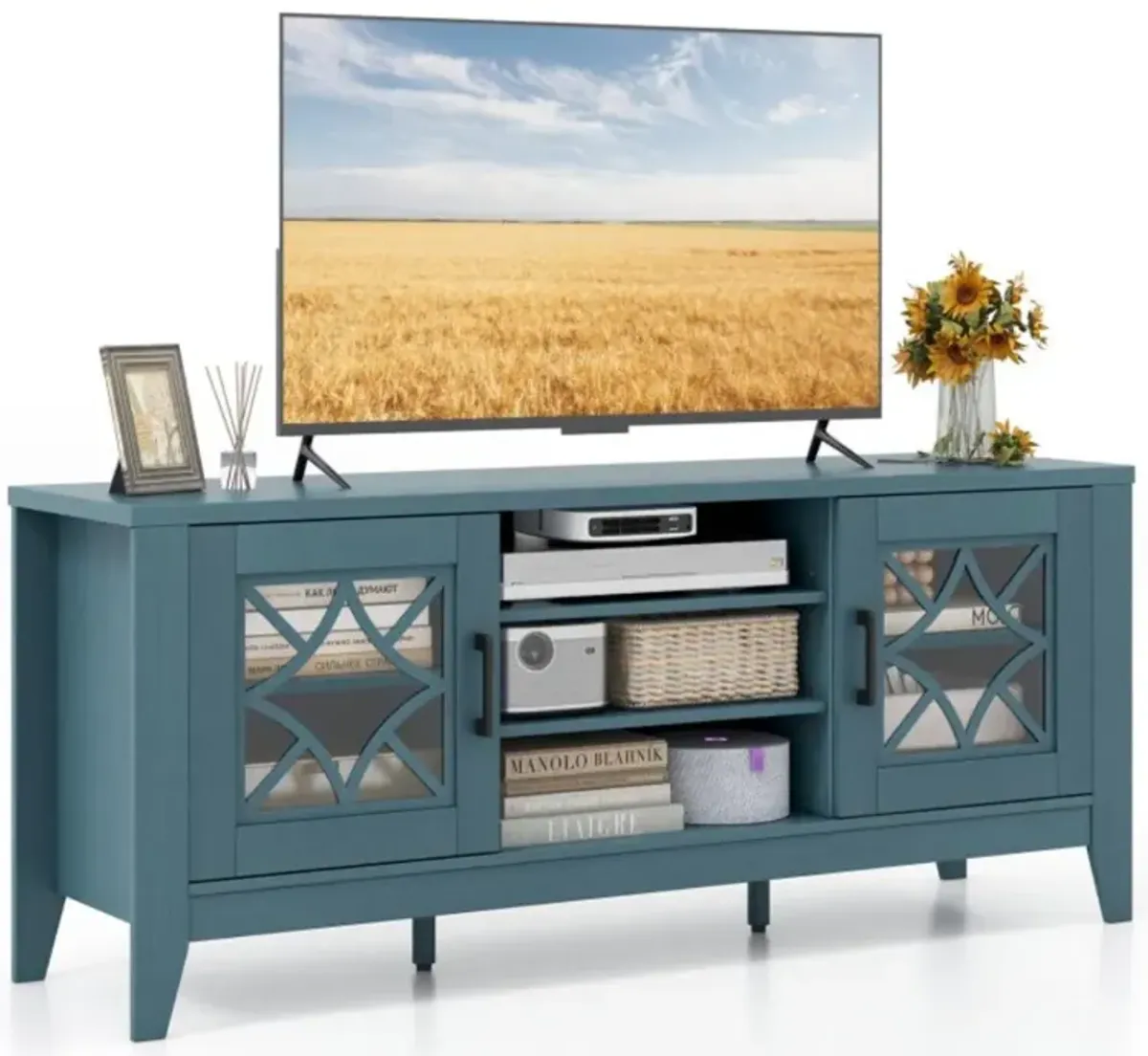 Hivvago Farmhouse TV Stand for TVs Up to 65 Inches 4 Adjustable Shelves