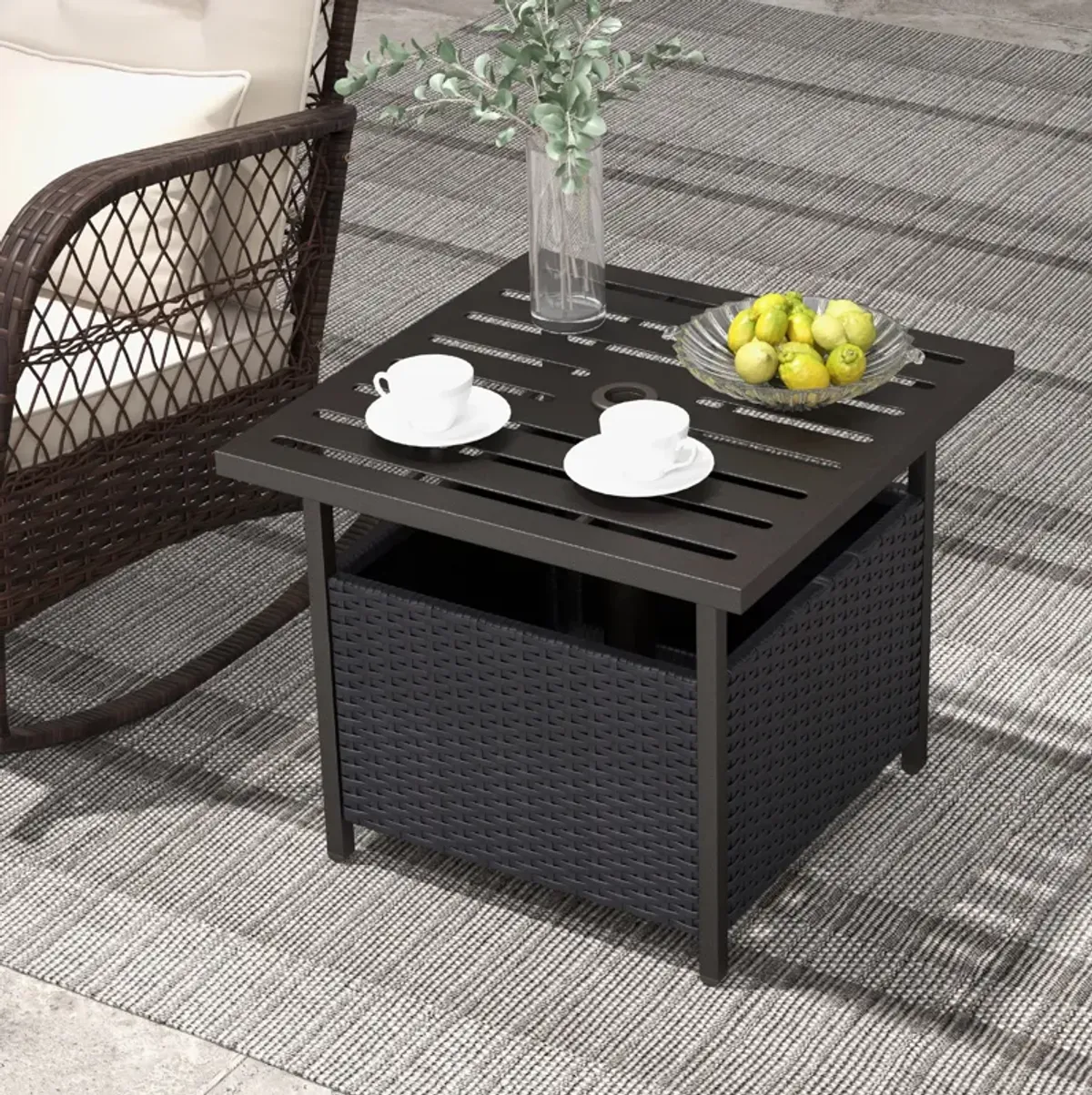 Outdoor Patio Rattan Wicker Steel Side Deck Table