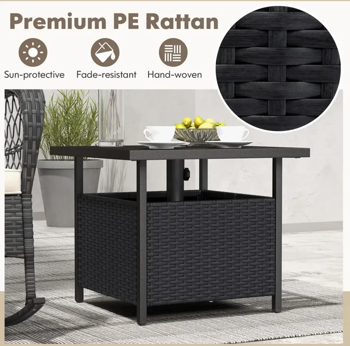 Outdoor Patio Rattan Wicker Steel Side Deck Table