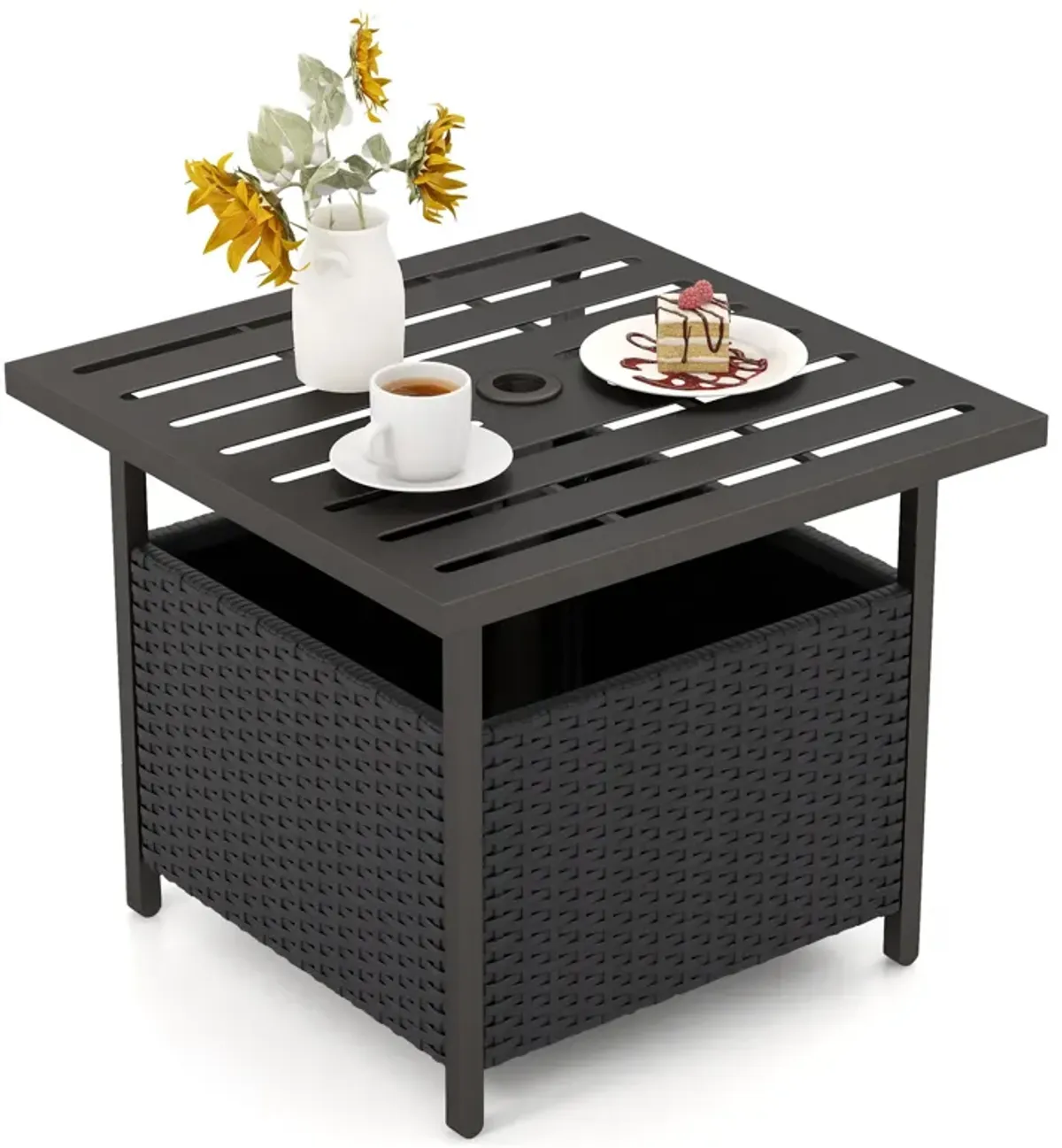 Outdoor Patio Rattan Wicker Steel Side Deck Table