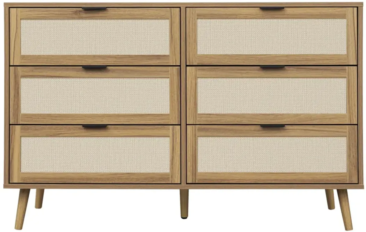 MONDAWE 6 Drawer Boho Wood Dressers for Bedroom, Modern Farmhouse Chest of Drawers , Storage Cabinet for Living Room, Hallway