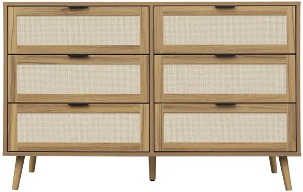 MONDAWE 6 Drawer Boho Wood Dressers for Bedroom, Modern Farmhouse Chest of Drawers , Storage Cabinet for Living Room, Hallway
