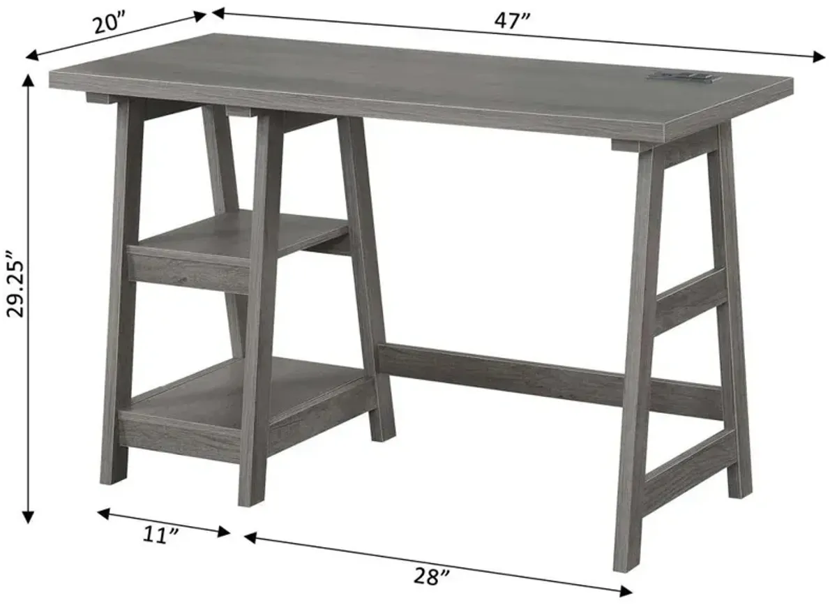 Convenience Concepts Designs2Go Trestle Desk with Charging Station, Charcoal Gray