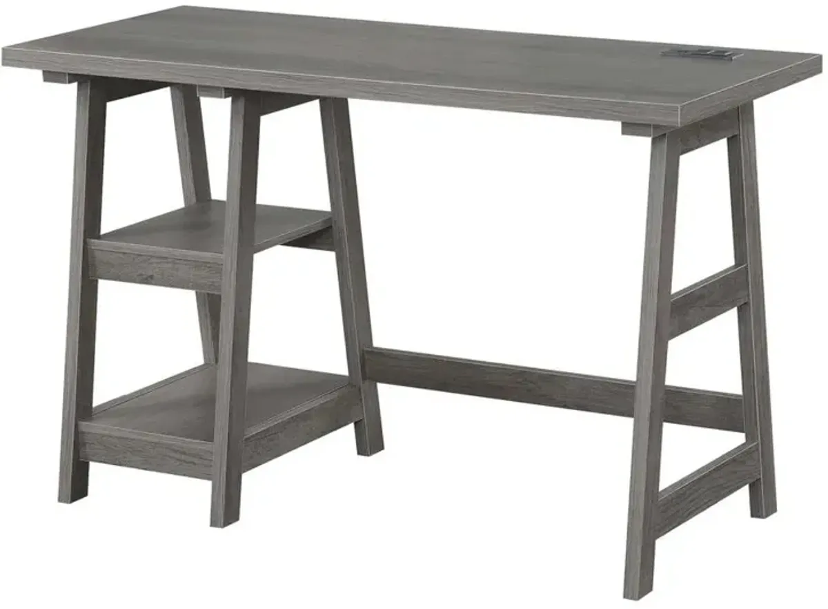 Convenience Concepts Designs2Go Trestle Desk with Charging Station, Charcoal Gray