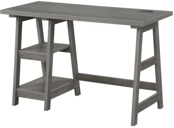Convenience Concepts Designs2Go Trestle Desk with Charging Station, Charcoal Gray