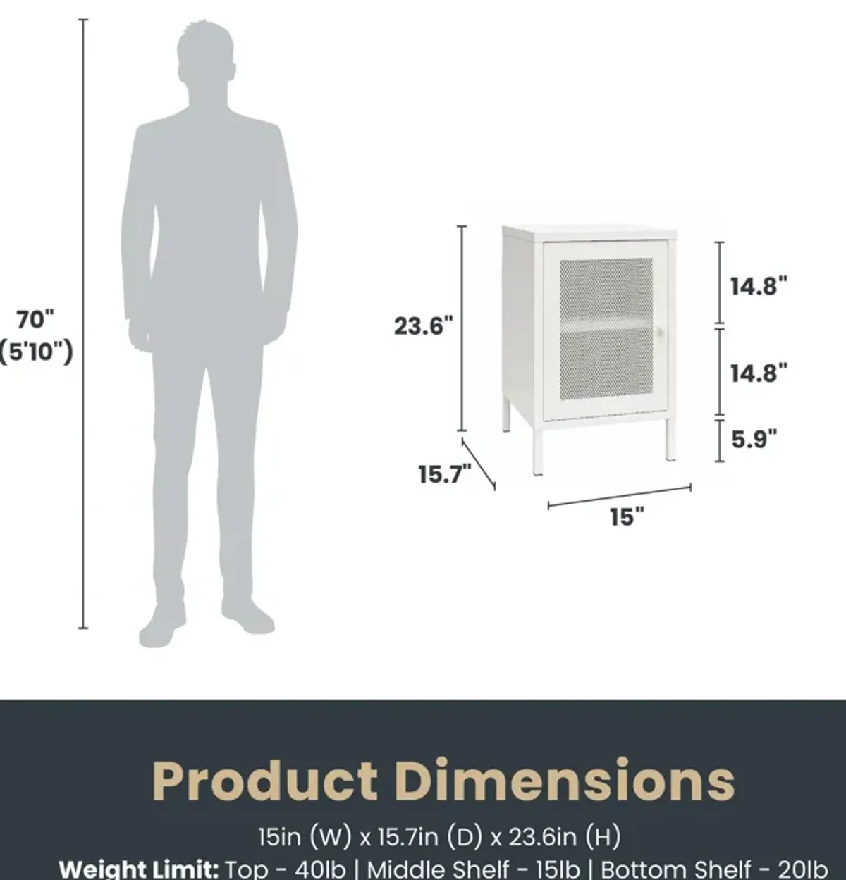 REALROOMS Shadwick End Table with Perforated Metal Mesh Door