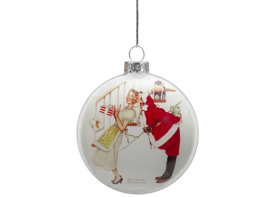 3" Norman Rockwell 'Christmas Surprise' Glass Disc Ornament