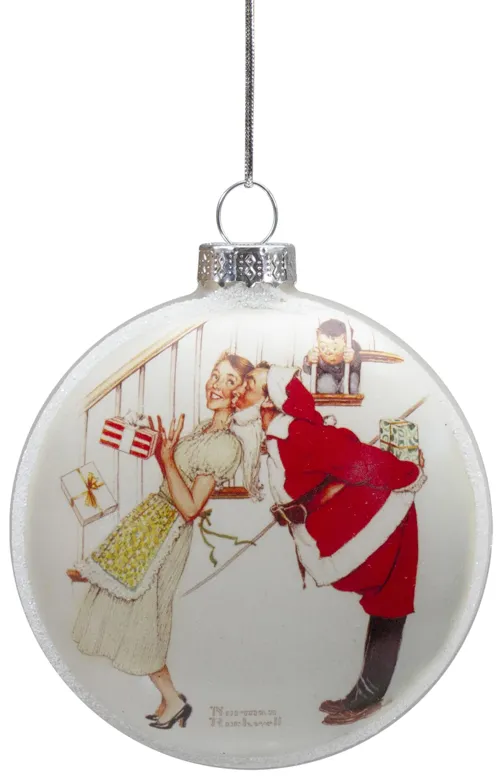 3" Norman Rockwell 'Christmas Surprise' Glass Disc Ornament