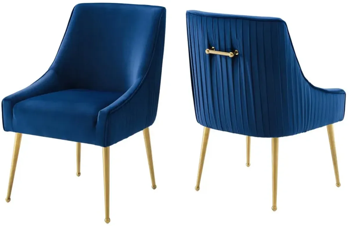 Discern Pleated Back Upholstered Performance Velvet Dining Chair Set of 2-Benzara