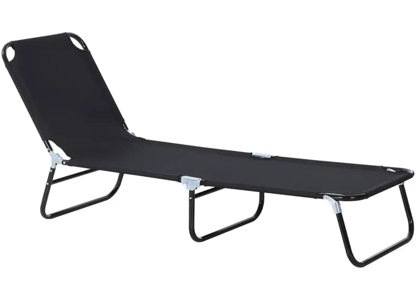 Black Sun Lounger: Portable 5-Position Folding Chaise for Beach, Poolside, Patio