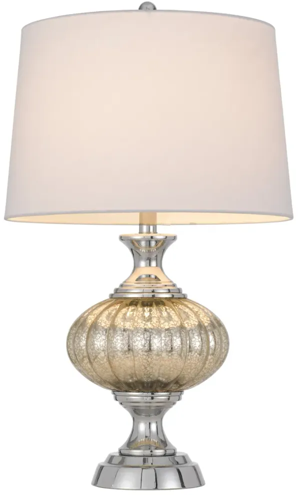 Hivvago 27" Silver Metallic Metal Table Lamp With White Empire Shade