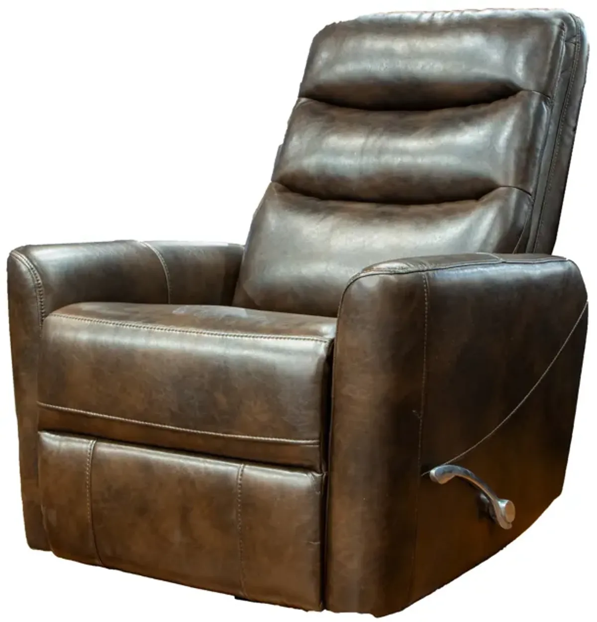 Aki 36 Inch Swivel Manual Recliner Chair, Luxury Plush Brown Faux Leather - Benzara...