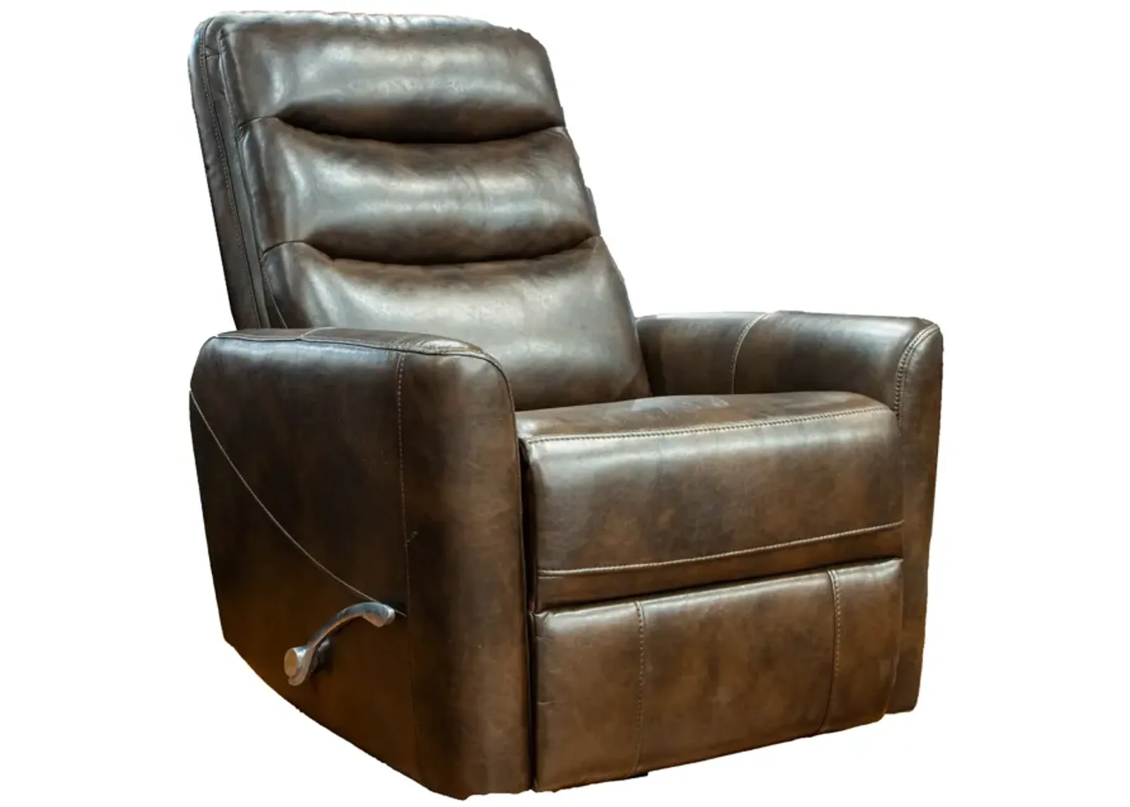 Aki 36 Inch Swivel Manual Recliner Chair, Luxury Plush Brown Faux Leather - Benzara...