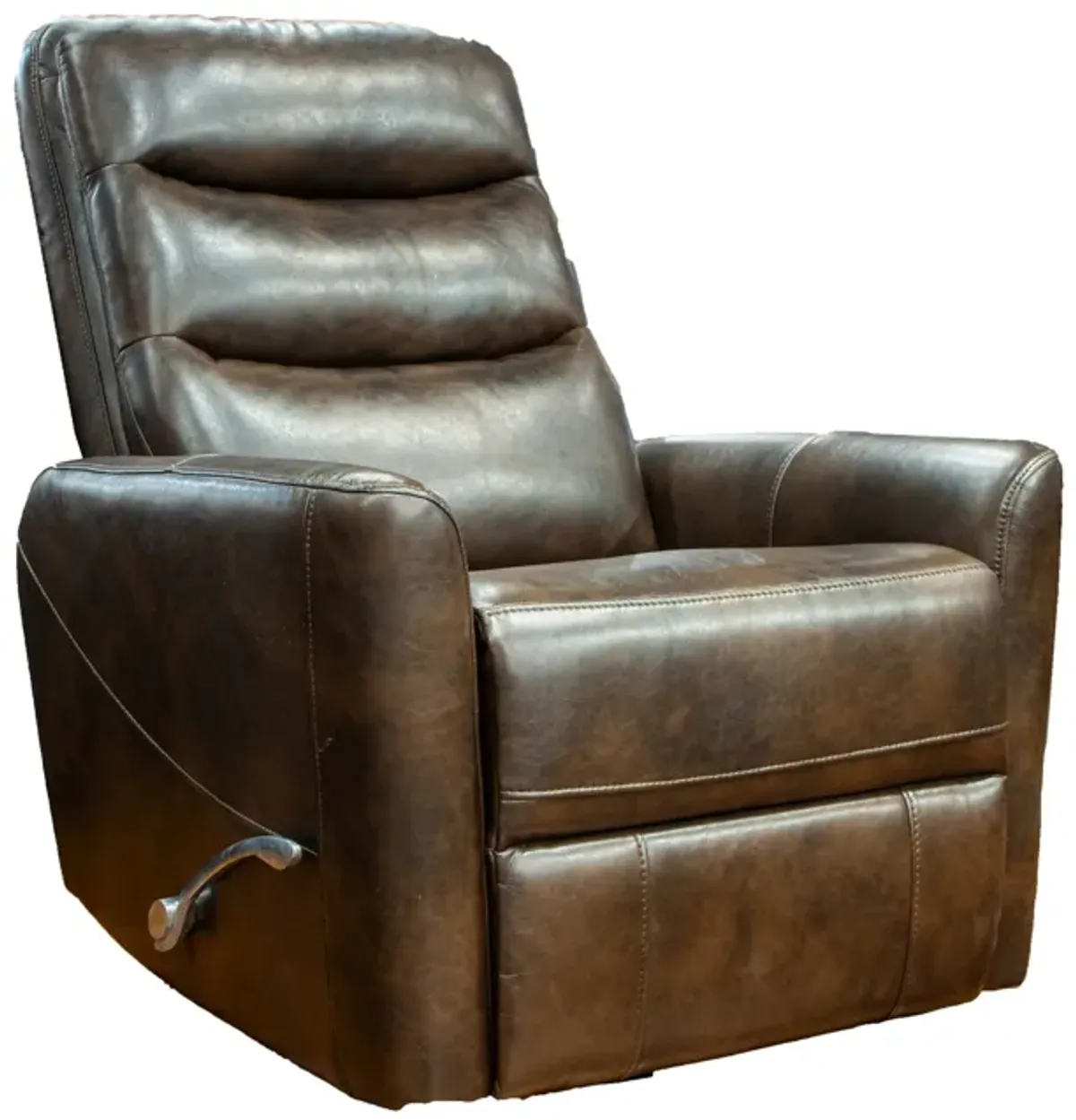 Aki 36 Inch Swivel Manual Recliner Chair, Luxury Plush Brown Faux Leather - Benzara...