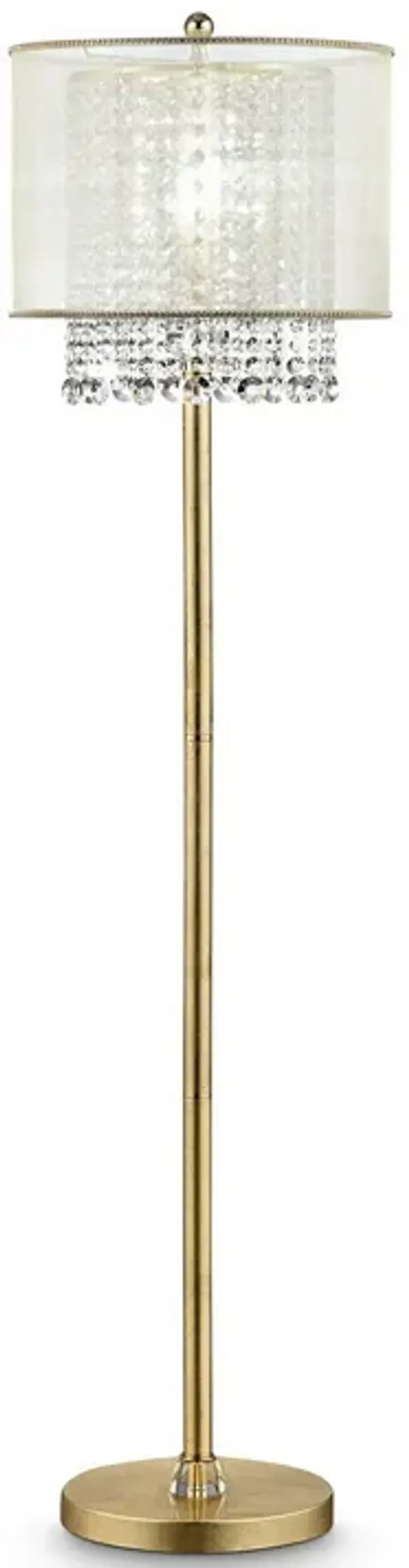 Floor Lamp with Hanging Crystal Accents, White and Gold-Benzara