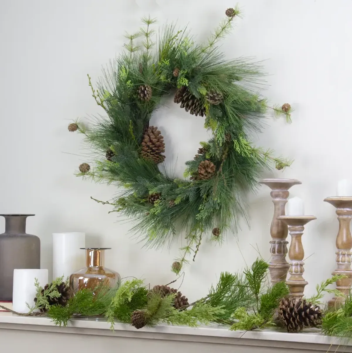 28" Long Needle and Pine Cones Artificial Christmas Wreath - Unlit