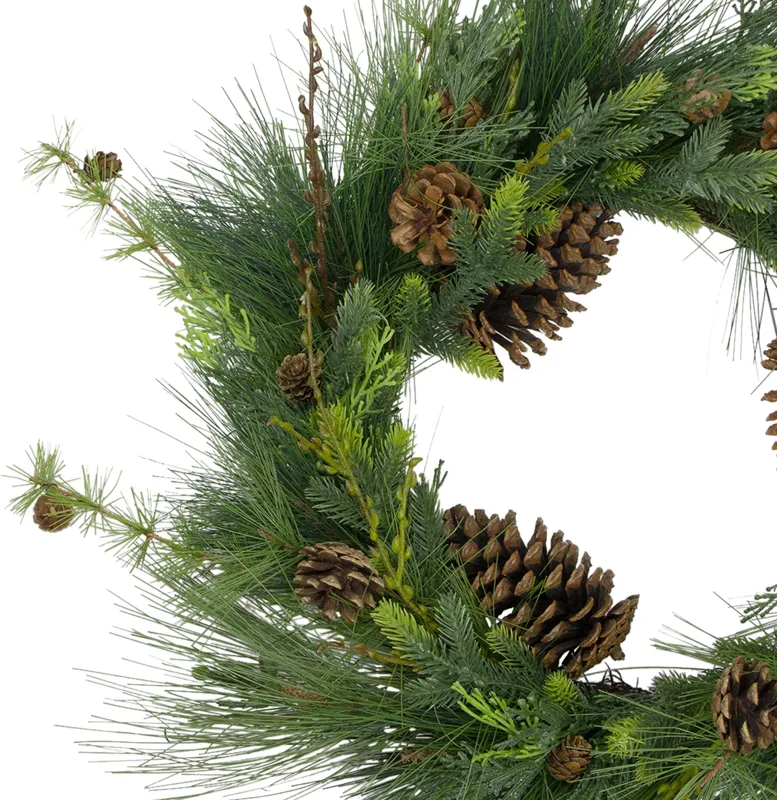 28" Long Needle and Pine Cones Artificial Christmas Wreath - Unlit