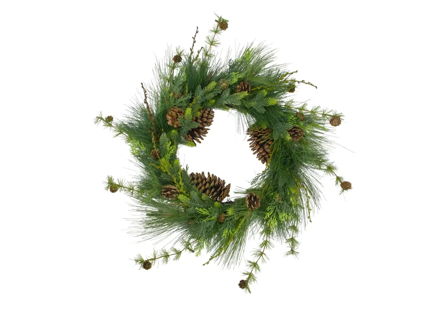 28" Long Needle and Pine Cones Artificial Christmas Wreath - Unlit