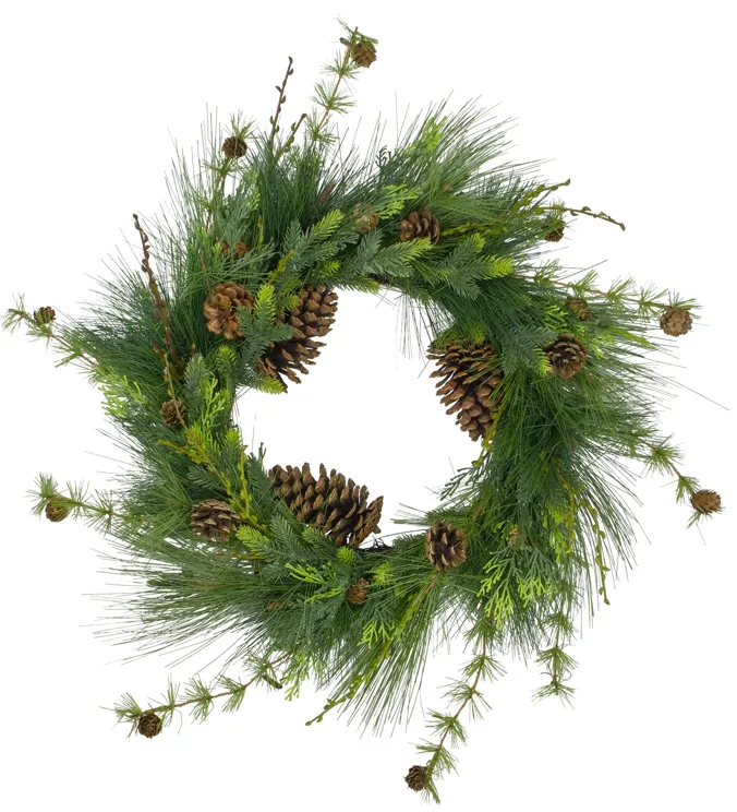 28" Long Needle and Pine Cones Artificial Christmas Wreath - Unlit