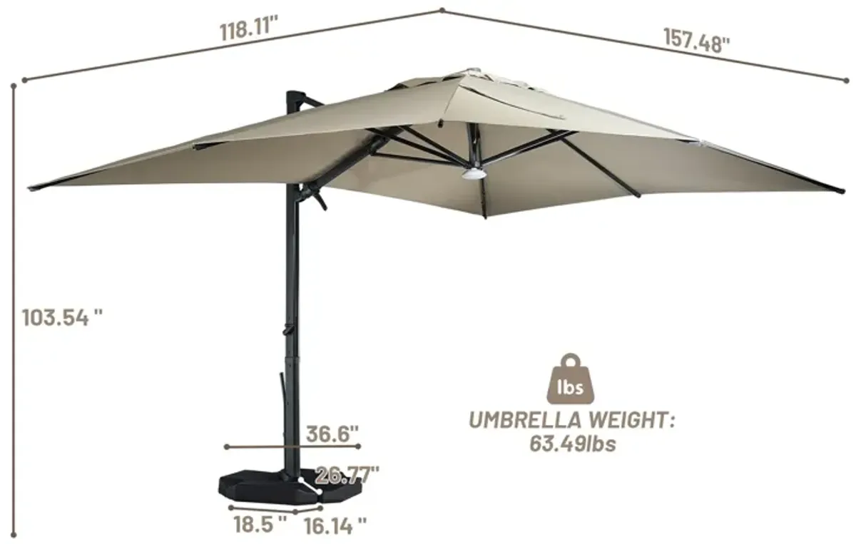 10x13 ft. 360 Rotable Cantilever Patio Umbrella with BaseandBT in Taupe