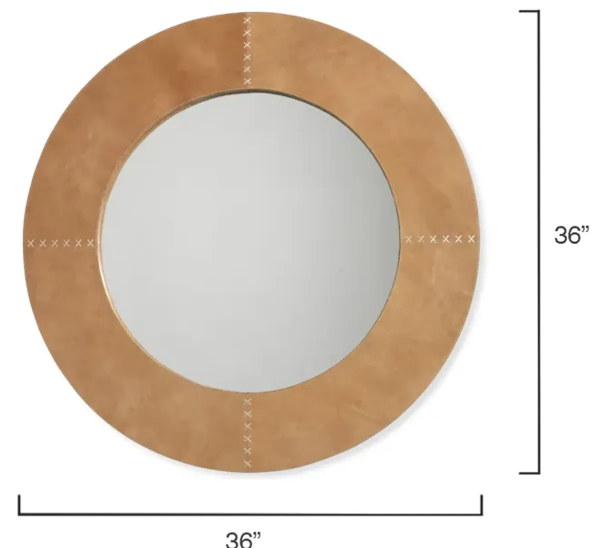 Round Cross Stitch Mirror, Buff Leather