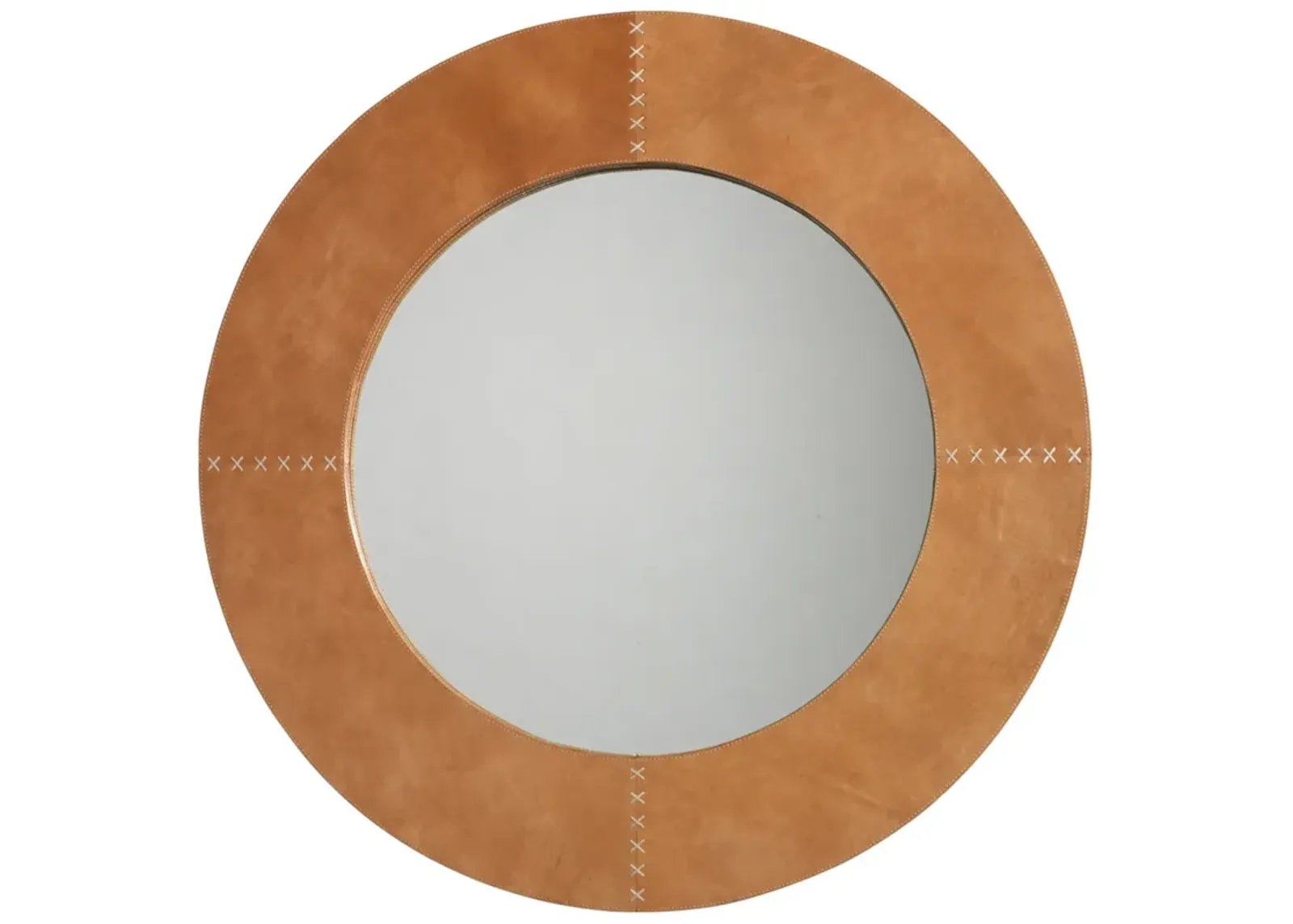 Round Cross Stitch Mirror, Buff Leather