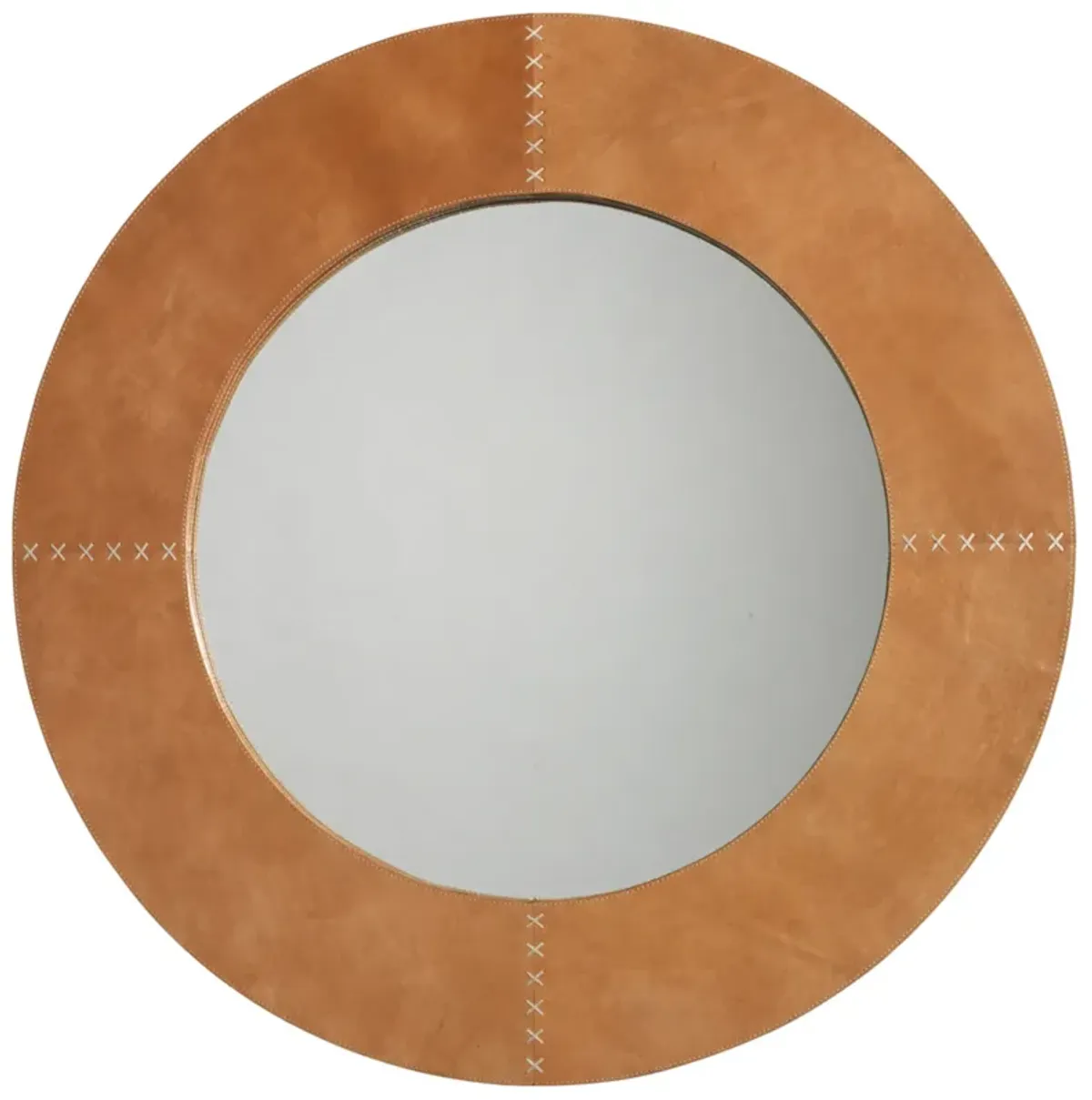 Round Cross Stitch Mirror, Buff Leather