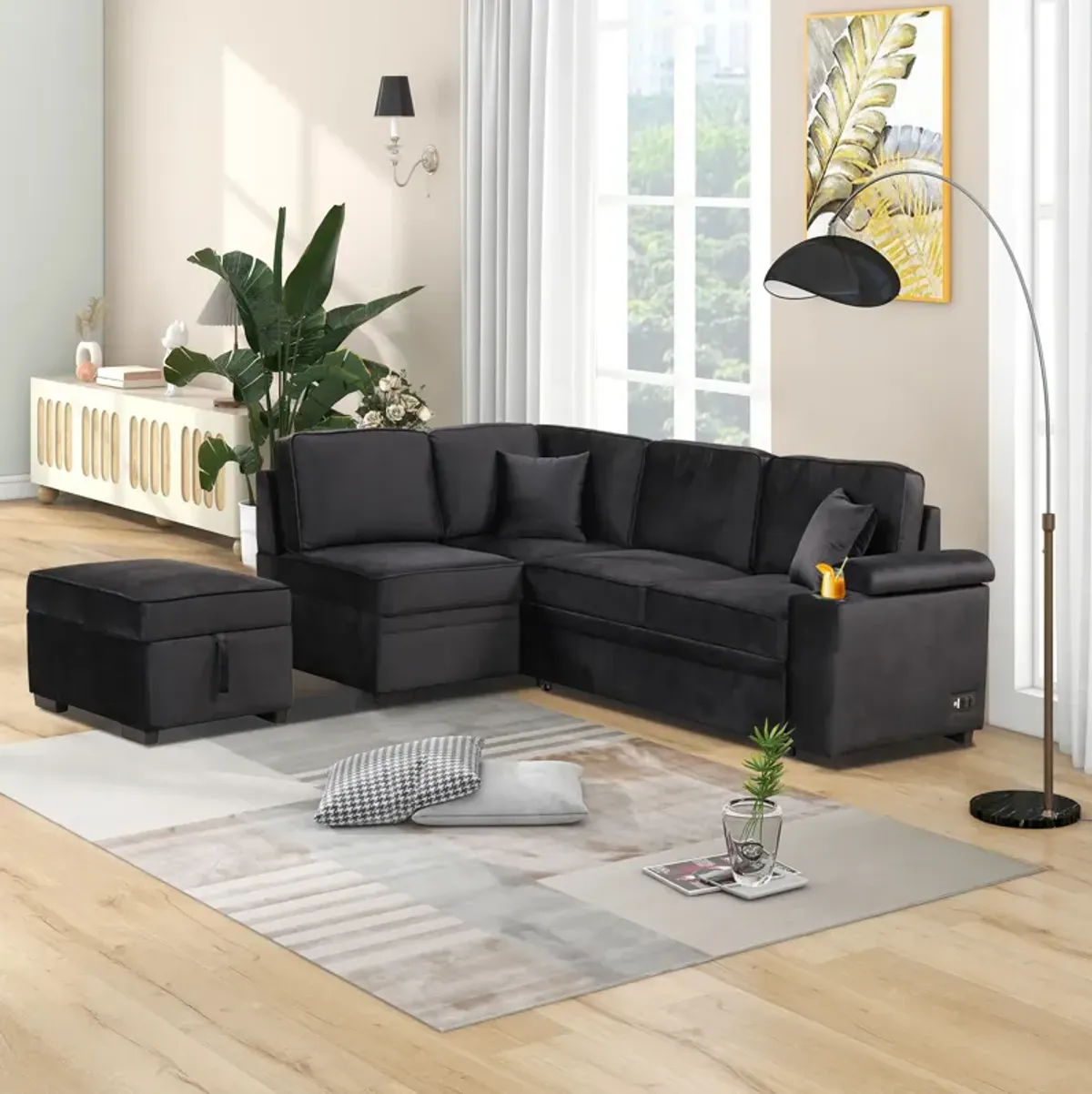 Streamdale L-Shaped Sleeper Sofa with Storage Ottoman