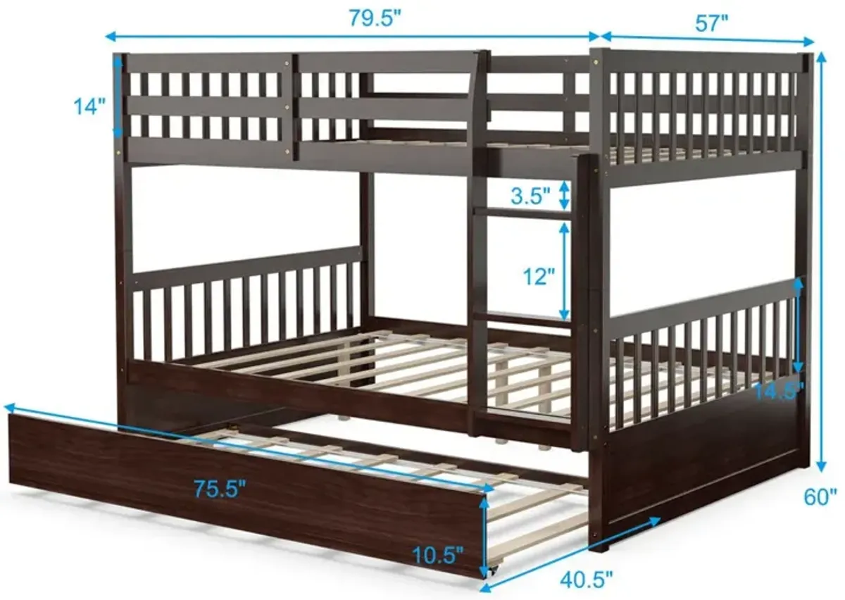 Full over Full Bunk Bed Platform Wood Bed with Ladder