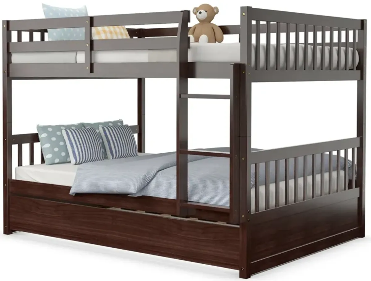 Full over Full Bunk Bed Platform Wood Bed with Ladder